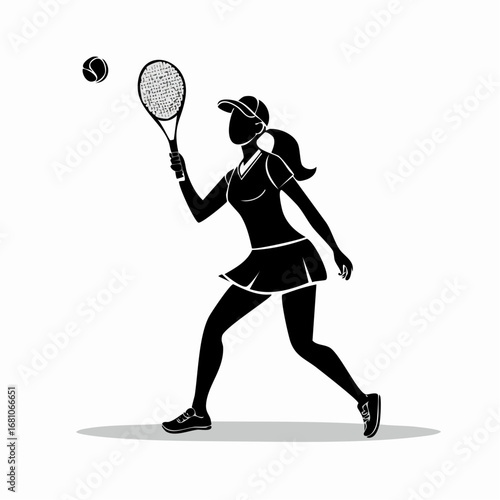 One tennis player hitting a serve black silhouette vector with white background