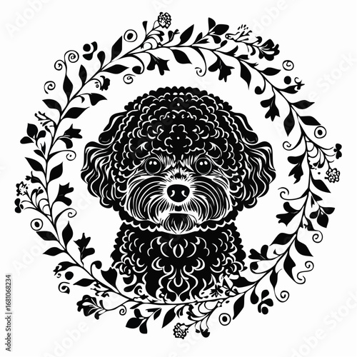 bichon frise dog black silhouette vector with white background