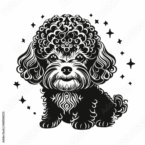 bichon frise dog black silhouette vector with white background
