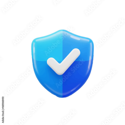 Security Shield Icon: A 3D-rendered shield with a checkmark signifies safety, security, and assurance in a digital realm.