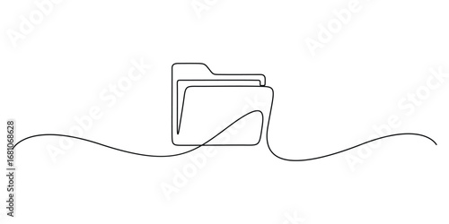 Continuous single line vector drawing of a folder. Outline documents background icon. Saving securities vector icon. Continuous one line drawing folder icon. Doodle vector illustration