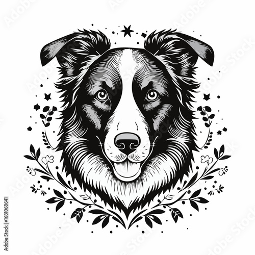 border collie dog black silhouette vector with white background