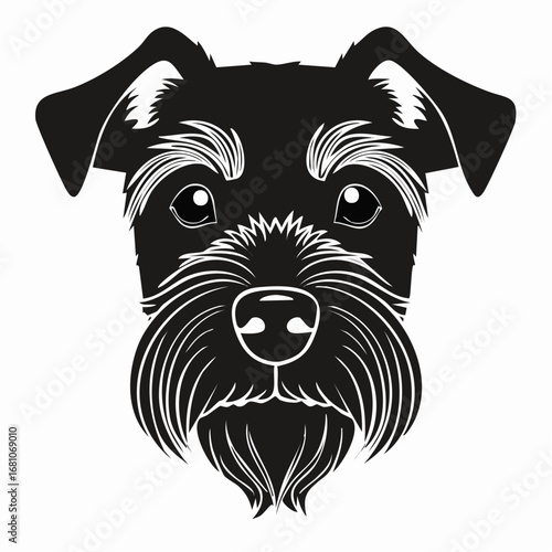 miniature schnauzer dog black silhouette vector with white background