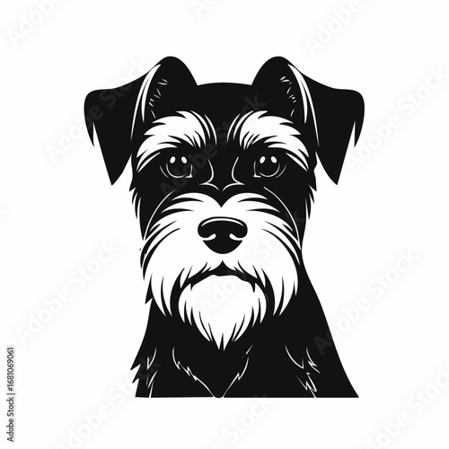 miniature schnauzer dog black silhouette vector with white background
