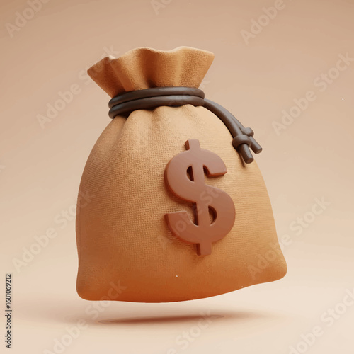 Financial Abundance: A meticulously crafted depiction of a money bag adorned with a dollar sign, representing wealth, investment, and financial prosperity.