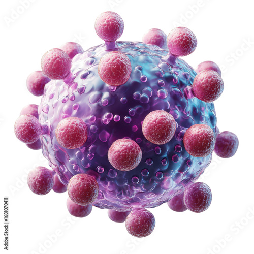 Detailed 3d rendering of a virus particle with surface proteins showcasing viral structure and infectious disease mechanisms for medical research on transparent background