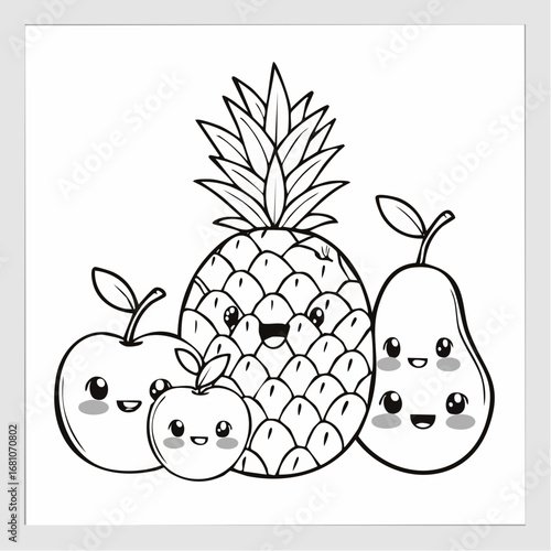 Fruits with face Color Vector Illustration Bundle For kids, Kids Book, Kids Animation.