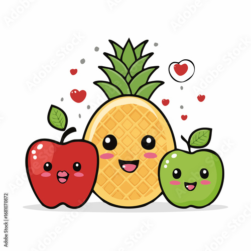 Fruits with face Color Vector Illustration Bundle For kids, Kids Book, Kids Animation.