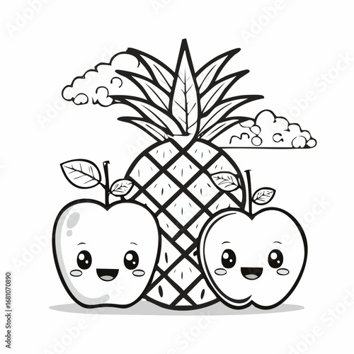 Fruits with face Color Vector Illustration Bundle For kids, Kids Book, Kids Animation.