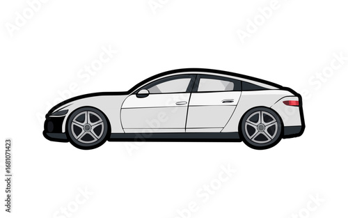 Modern generic white luxury sedan car in a side view. Automotive vector illustration of a stylish four-door vehicle isolated on white