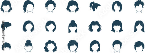Diverse Vector Hairstyles & Haircuts Collection for Avatars, Characters. Men's and Women's Fashion Hair Icons Set.
