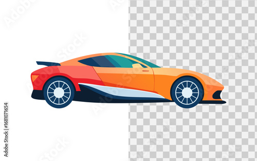 Colorful futuristic supercar illustration in a flat design style. Vector graphic of an exotic performance vehicle for creative projects