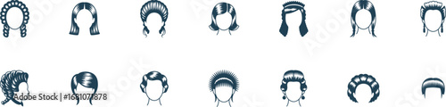 Diverse Vector Hairstyles & Wigs Collection. Variety of Haircuts, Fashion Elements for Avatars, Characters, and Design Icons Set.
