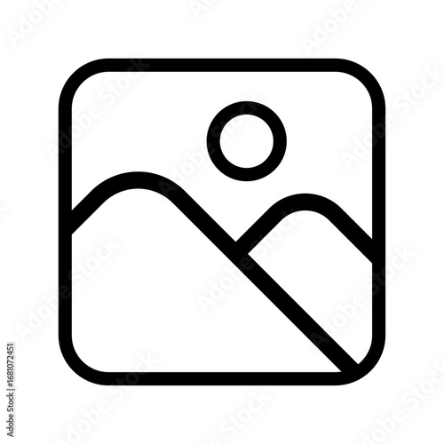 画像ギャラリーアイコン / Image Gallery Icon - シンプルな線画スタイルの山と太陽のシンボル