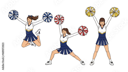 Dynamic Cheerleaders: Capturing the energy and agility of cheerleading, this illustration portrays cheerleaders in mid-action, showcasing their vibrant pom-poms and spirited routines. 