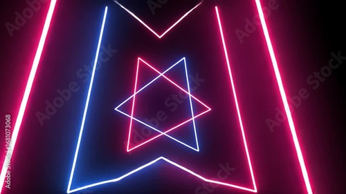 Abstract Neon Light Triangles: Glowing Pink and Blue Geometric Design
