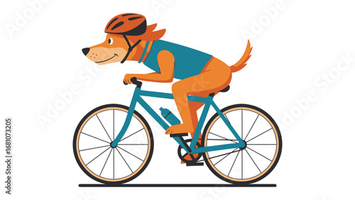 Canine Cyclist Adventure: A cartoon dog enthusiastically pedals a bicycle, exuding energy and joy, representing the spirit of fun and adventure.