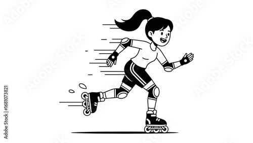 Speedy Roll: A dynamic illustration capturing a person in full momentum rollerblading, showcasing the fun of active sports and lifestyle.