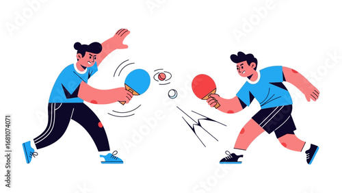 Dynamic Ping Pong Duel: A vivid illustration showcases two athletic figures locked in an intense game of table tennis, representing the thrilling action and competitive spirit.