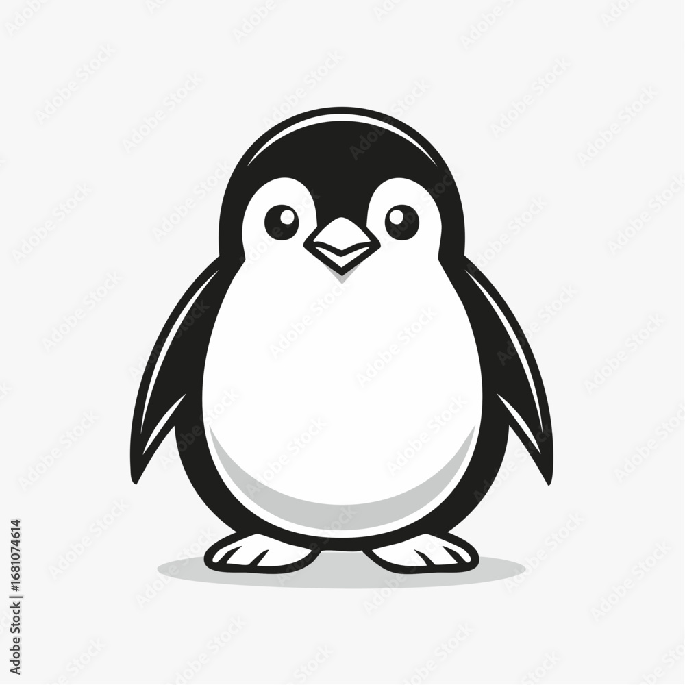 Fototapeta premium Penguin bird simple black line art image, Black bold outline vector icon, Bird vector illustration