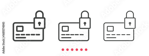 Secured credit card icon. Thin line icon vector.
