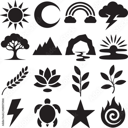 Nature and Weather Icons Collection Vector Graphics Keywords: nature, weather, icons, symbols