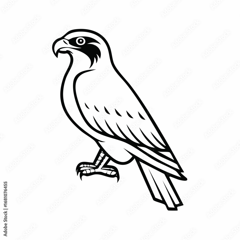 Fototapeta premium Falcon bird simple black line art image, Black bold outline vector icon, Bird vector illustration