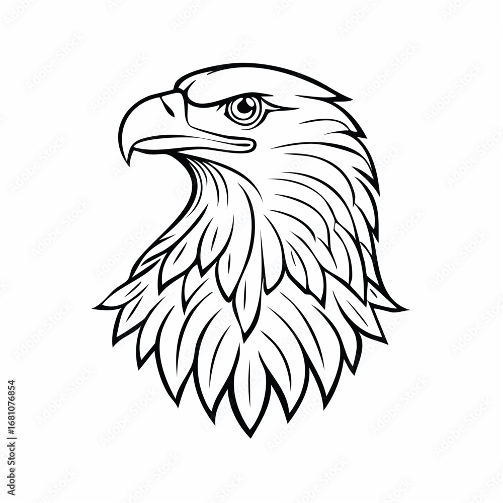 Fototapeta premium Eagle bird simple black line art image, Black bold outline vector icon, Bird vector illustration