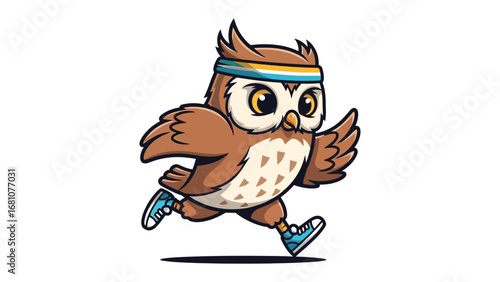 Owl's Active Pursuit: A spirited owl, embracing a lifestyle of running. Adorned in sporty attire, this animated illustration reflects the dynamic spirit of fitness and healthful living.
