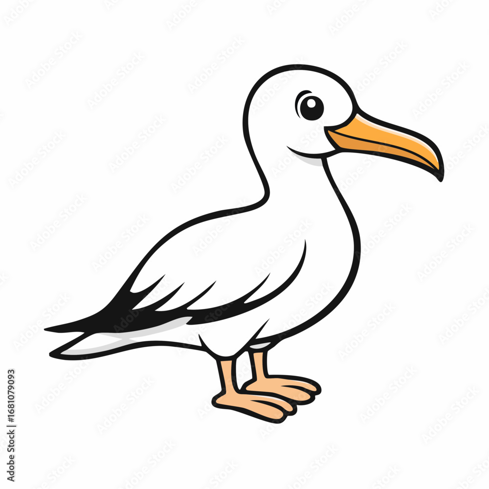 Obraz premium Albatross bird simple black line art image, Black bold outline vector icon, Bird vector illustration