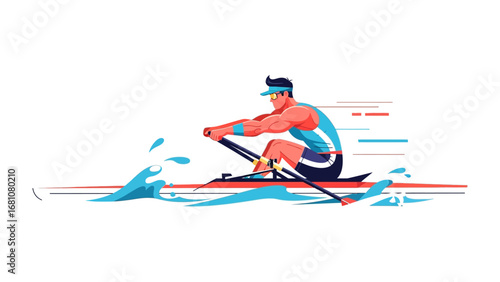 Rower's Determination: A dynamic illustration captures a rower in full stride, navigating the water with precision, and showcasing strength and dedication in a minimalistic, artistic representation.