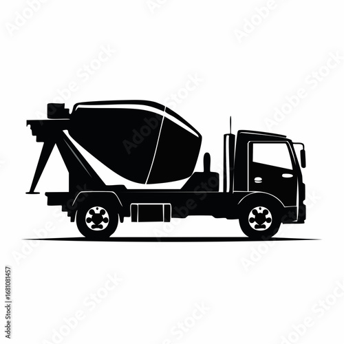 concrete mixer truck black silhouette vector, Simple silhouette Design vector icon with white background.