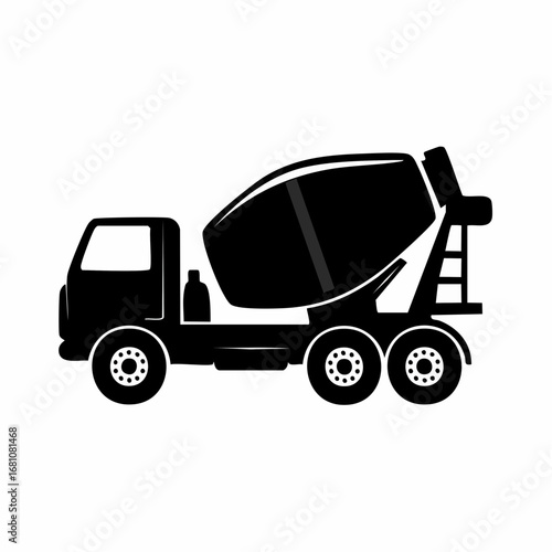 concrete mixer truck black silhouette vector, Simple silhouette Design vector icon with white background.
