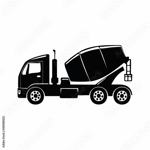 concrete mixer truck black silhouette vector, Simple silhouette Design vector icon with white background.