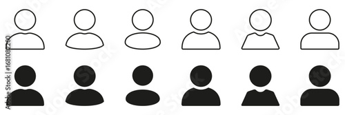 Minimal Person Avatar Line and Solid Icon Set. Human Figures for Login and Identity Display Outline and Silhouette Symbol Collection. Editable Stroke. Isolated Vector Illustration