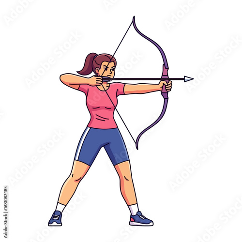 Precision Archery: A focused archer, poised and ready, draws a bow in a display of skillful precision, highlighting concentration, athleticism, and competitive spirit.