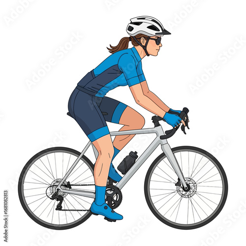 Cycling Excellence: A determined cyclist rides her bike with confidence and skill, fully engaged in the thrill of the ride.