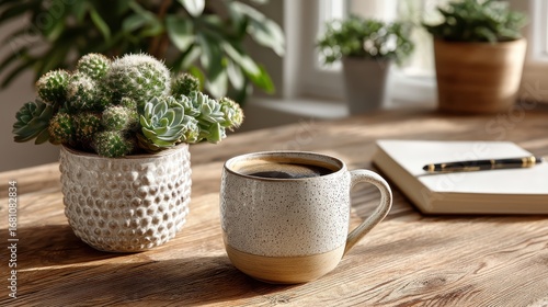Wallpaper Mural Coffee, Cactus, and Journal: Cozy Home Office Inspiration Torontodigital.ca