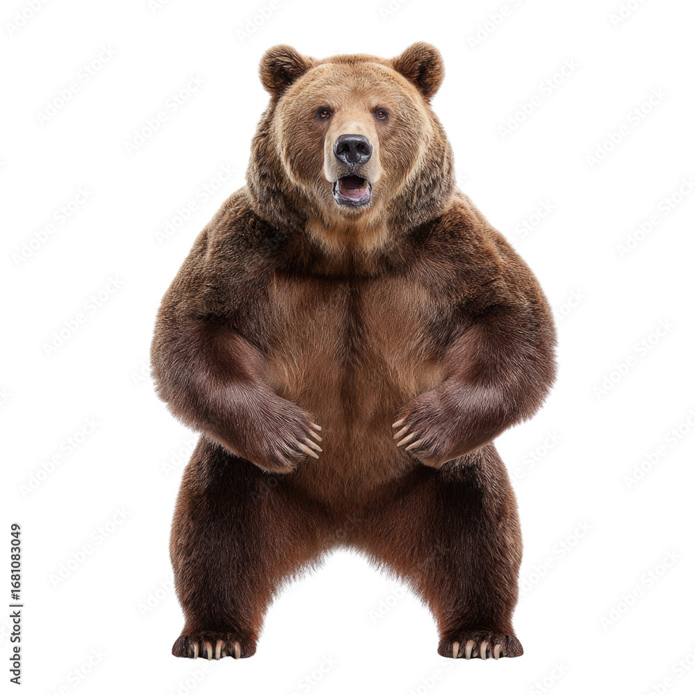 Obraz premium Majestic Grizzly Bear Stands Upright in Natural Habitat Showing Strength and Power in Wild Environment