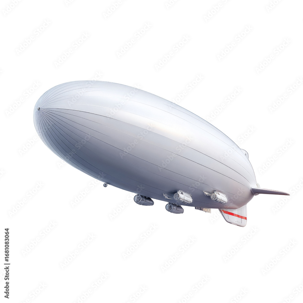 Obraz premium White Airship Flying in Clear Blue Sky with Soft Clouds, Modern Aerial Transportation Concept
