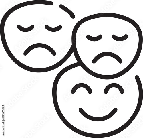 Exploring the spectrum of human emotions from sadness to joy represented by stylized smiley face icons in a clean line art design