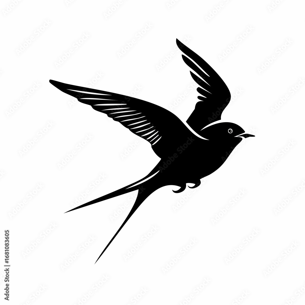 Fototapeta premium swift bird black silhouette vector, Simple silhouette Design vector icon with white background. Wild bird