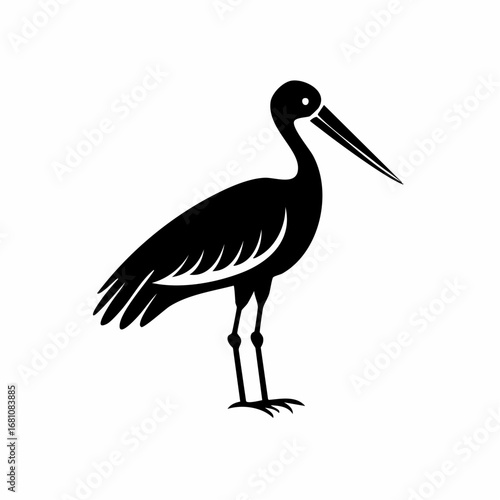 stork bird black silhouette vector, Simple silhouette Design vector icon with white background. Wild bird