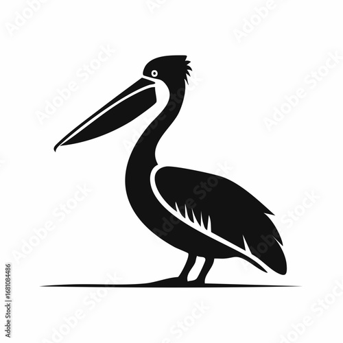 pelican bird black silhouette vector, Simple silhouette Design vector icon with white background. Wild bird