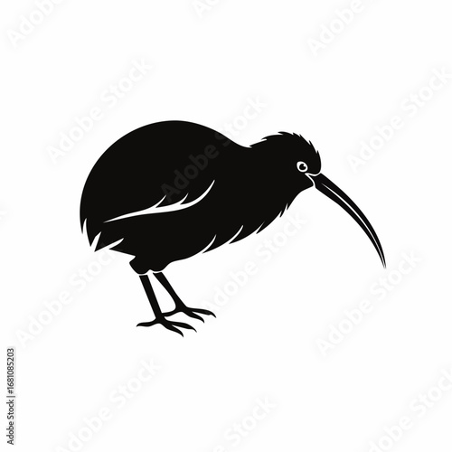 kiwi bird black silhouette vector, Simple silhouette Design vector icon with white background. Wild bird
