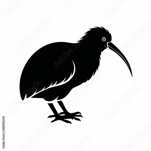 kiwi bird black silhouette vector, Simple silhouette Design vector icon with white background. Wild bird