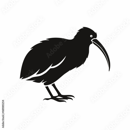 kiwi bird black silhouette vector, Simple silhouette Design vector icon with white background. Wild bird