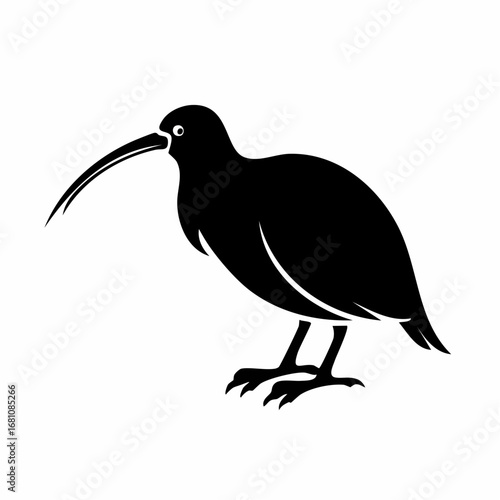kiwi bird black silhouette vector, Simple silhouette Design vector icon with white background. Wild bird