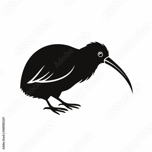 kiwi bird black silhouette vector, Simple silhouette Design vector icon with white background. Wild bird