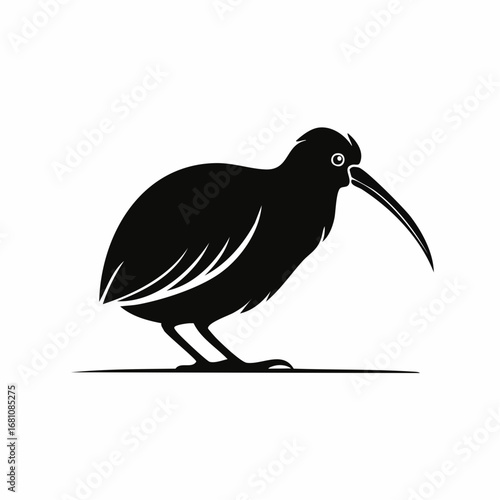 kiwi bird black silhouette vector, Simple silhouette Design vector icon with white background. Wild bird